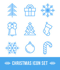 Fototapeta na wymiar Set of 9 Christmas outline icons.