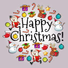 Fototapeta na wymiar Happy Christmas card with Santa and objects