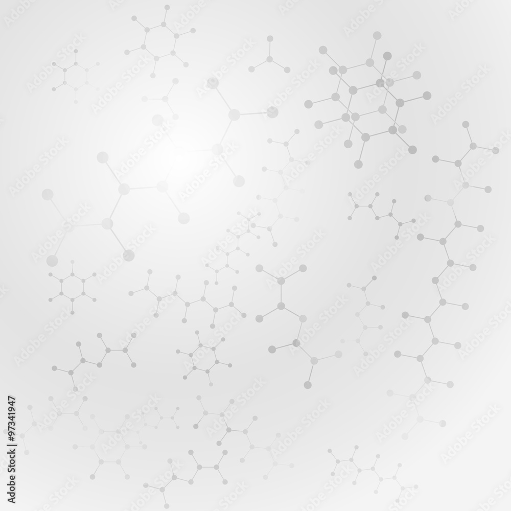 Poster Scientific gray background with organic molecules