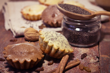 Home-made muffins with raisins and nuts 