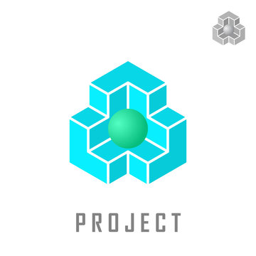 Isometric cube construction with ball inside