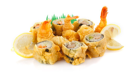 fried shrimp with sushi roll