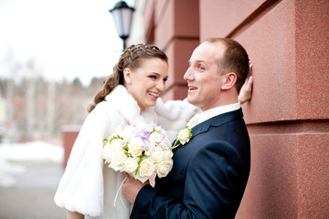 love just married couple having fun at their wedding