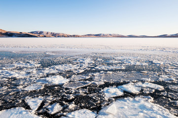Ice on the frozen lake.