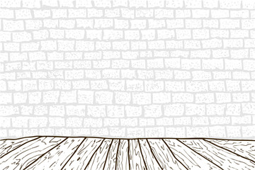 Black and white Wooden Floor and Brick Wall 
