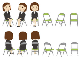 就職活動でパイプ椅子に座る女子 - obrazy, fototapety, plakaty