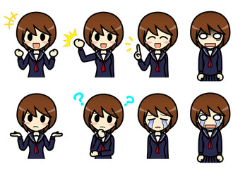 シンプルキャラクター　会話・表情イラスト集　中学生　女子 その２
