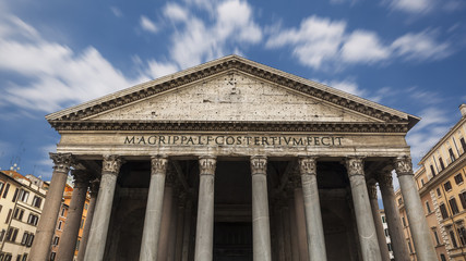 Pantheon under a sky of clouds moving