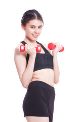 Sport woman doing exercise with lifting weights