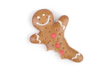 gingerbread man eaten in white background