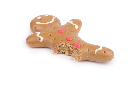 Gingerbread Man Eaten In White Background