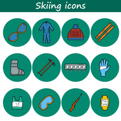 Skiing hand drawn icons