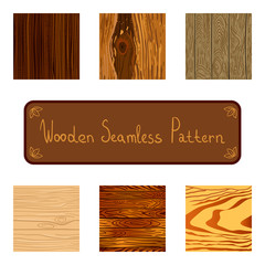 Set of wooden seamless pattern