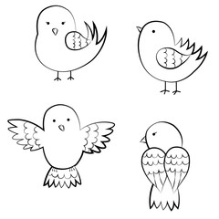 Four little birds painted black outline