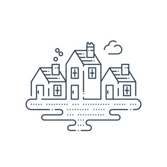 Country houses. Peaceful tiny village. Riverside cottages. Home stay at a lake.