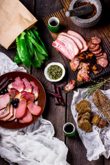 Antipasti and catering platter with different meat  products.