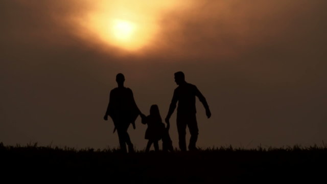 Family walking together with their kids in the meadow