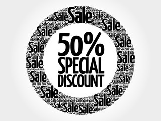 50% Special Discount words cloud, business concept background