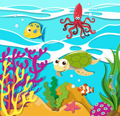 Fototapeta na wymiar Sea animals swimming in the ocean