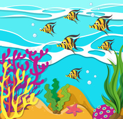 Naklejka na ściany i meble Fish swimming under the ocean