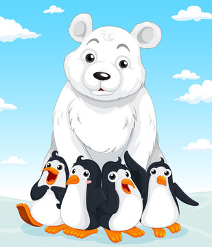 Polar bear and penguins