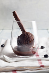 Ice cream with finger chocolate are in the cup.