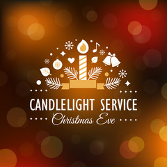 Candlelight Christmas Eve Service Invitation. Blurry Background