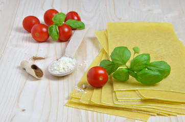 Fresh lasagna ingredients