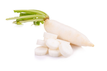 Daikon radishes isolated on white background