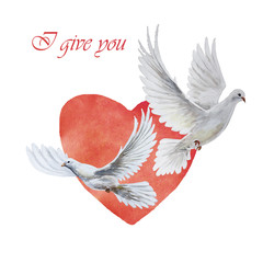 Watercolor flowers heart. Handmade greeting cards. - 97351796