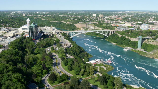  Niagara Falls International Rainbow Bridge at the border between United States and Canada 4K UHD