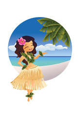 Obraz na płótnie Canvas hawaiian young hula dancer on ocean beach