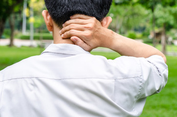 Businessman office  with pain in neck