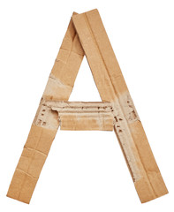 Alphabet of cardboard isolated on white background. Letter A