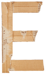 Alphabet of cardboard isolated on white background. Letter E