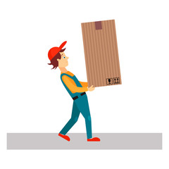 Delivery Man with Big Package, Vector Illustration 