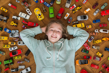 girl and toy car 
