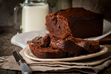 Chocolate-banana Loaf cake on paper
