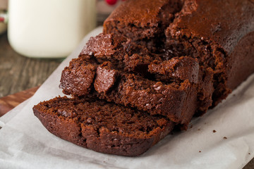 Chocolate-banana Loaf cake on paper