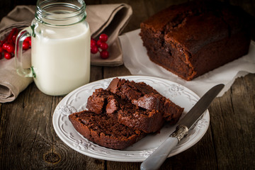 Chocolate-banana Loaf cake on paper