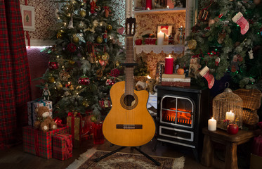 guitar in cristmas interior