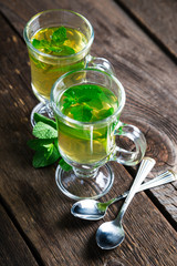 Hot tea with fresh mint