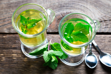 Hot tea with fresh mint