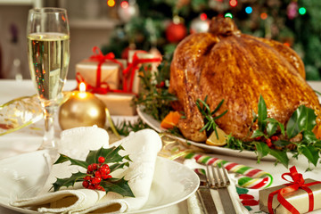 Christmas turkey dinner table