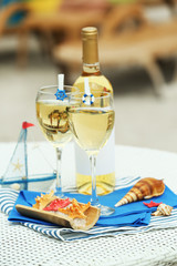 Served table on the sandy beach