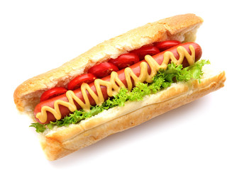 Fresh hot dog isolated on white