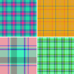 Set of seamless traditional Scottish coloured tartan fabric / cloth background or texture