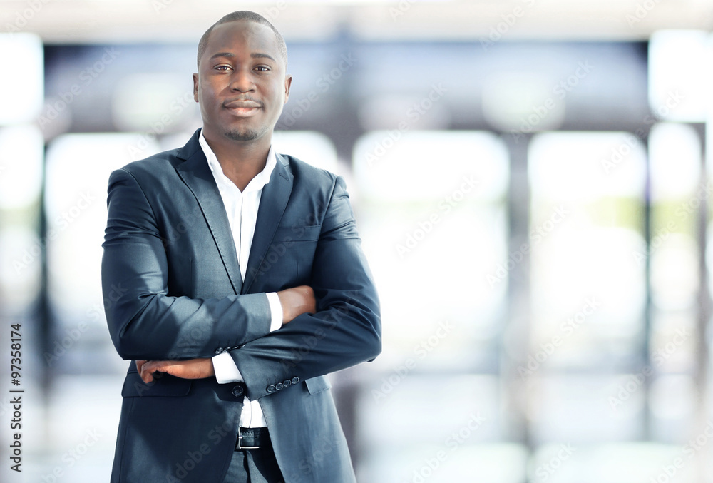 Wall mural Happy black business man