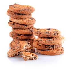 Cookies with chocolate crumbs isolated on white background