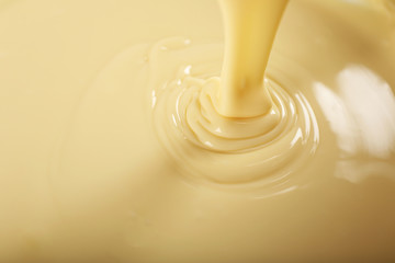 Background of condensed milk in a bowl, close-up
